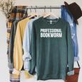 Professional Bookworm Book Reader Raglan Sleeve Sweatshirt Heather Blue Lagoon