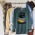 I Read Banned Books Tshirt Cat Reader Bookworm Women Raglan Sleeve Sweatshirt Heather Blue Lagoon