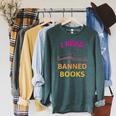 I Read Banned Books Pink-Yellow Literature Activist Raglan Sleeve Sweatshirt Heather Blue Lagoon