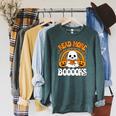 Read More Books Booooks Ghost Pumpkin Cute Teacher Halloween Raglan Sleeve Sweatshirt Heather Blue Lagoon