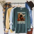 Read Books Crochet & Pet Lazy Cat Coffee Raglan Sleeve Sweatshirt Heather Blue Lagoon