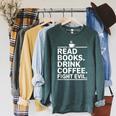 Read Books Drink Coffee Fight Evil Raglan Sleeve Sweatshirt Heather Blue Lagoon