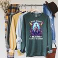 Read Books Be Kind Stay Weird Skeleton Reading Book Bookish Raglan Sleeve Sweatshirt Heather Blue Lagoon