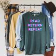 Read Return Repeat Bookworm Reading Teacher Librarian Book Raglan Sleeve Sweatshirt Heather Blue Lagoon Read Return Repeat Bookworm Reading Teacher Librarian Book Raglan Sleeve Sweatshirt Heather Blue Lagoon
