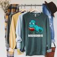 Readasaurus Reading Dinosaur Bookworm Book Reader Meme Raglan Sleeve Sweatshirt Heather Blue Lagoon