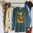 The Reader Skeleton Reading Books Tarot Card Dark Academia Raglan Sleeve Sweatshirt Heather Blue Lagoon
