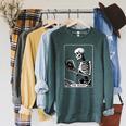 The Reader Tarot Card Skeleton Reading Book Books Raglan Sleeve Sweatshirt Heather Blue Lagoon