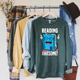 Reading Is Awesome Book Nerd Librarian Raglan Sleeve Sweatshirt Heather Blue Lagoon