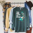 Reading Books For Girl Kids Bookworm Story Reader Raglan Sleeve Sweatshirt Heather Blue Lagoon