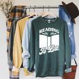 Reading Is Lit Book Lover Raglan Sleeve Sweatshirt Heather Blue Lagoon