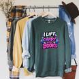 Reading Meme I Lift So I Can Carry More Books Raglan Sleeve Sweatshirt Heather Blue Lagoon