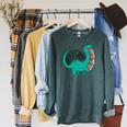 Readosaurus Cute Dinosaur Reading Books Reading Raglan Sleeve Sweatshirt Heather Blue Lagoon