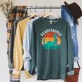 Readosaurus Reading Book Dino Fossils Dinsosaur Raglan Sleeve Sweatshirt Heather Blue Lagoon
