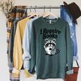I Require Books Raccoon Reading For Book Lovers Raglan Sleeve Sweatshirt Heather Blue Lagoon