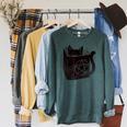 SataniCat Pentagram Cat Satan Demon Necronomicon Book Lover Raglan Sleeve Sweatshirt Heather Blue Lagoon
