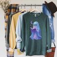 Scary Reading Book Lovers Halloween Costume Pastel Ghost Raglan Sleeve Sweatshirt Heather Blue Lagoon