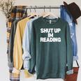 Shut Up I'm Reading Book Club Raglan Sleeve Sweatshirt Heather Blue Lagoon Shut Up I'm Reading Book Club Raglan Sleeve Sweatshirt Heather Blue Lagoon