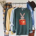 Studious Studying Bunny Book Lover Reading Geek Rabbit Raglan Sleeve Sweatshirt Heather Blue Lagoon