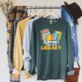 Support Your Local Library Vintage Book Lover Raglan Sleeve Sweatshirt Heather Blue Lagoon