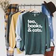 Tea Books And Cats Cat Mom Mum Mama Dad Reading Lover Book Raglan Sleeve Sweatshirt Heather Blue Lagoon