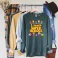 I Teach Super Heroes Comic Book Hero Teacher Raglan Sleeve Sweatshirt Heather Blue Lagoon