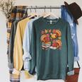 Turkey Reading Books Fall Thanksgiving Teacher Librarian Raglan Sleeve Sweatshirt Heather Blue Lagoon