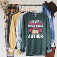Never Underestimate An Old Woman Author Write Book Raglan Sleeve Sweatshirt Heather Blue Lagoon