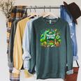 Unearth a Story Library Summer Reading 2026 Dinosaur Book Raglan Sleeve Sweatshirt Heather Blue Lagoon