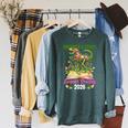 Unearth A Story T Rex Reading Book Floral Summer Reading Raglan Sleeve Sweatshirt Heather Blue Lagoon