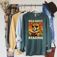 Vintage Cheetah Reading Book Wild About Reading Shirts Boys Raglan Sleeve Sweatshirt Heather Blue Lagoon