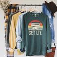 Vintage Retro Get Lit With Books Book Reading Lover Raglan Sleeve Sweatshirt Heather Blue Lagoon
