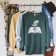 Whale Watching Dive Into Reading Open Book Watercolor Kids Raglan Sleeve Sweatshirt Heather Blue Lagoon