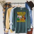 Wild About Reading Back To School Teacher Books Read Raglan Sleeve Sweatshirt Heather Blue Lagoon