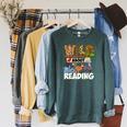 Wild About Reading Book Lover Bookworm Library Day Raglan Sleeve Sweatshirt Heather Blue Lagoon