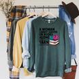 A Woman Cannot Survive On Books Alone She Also Needs Yarn Raglan Sleeve Sweatshirt Heather Blue Lagoon A Woman Cannot Survive On Books Alone She Also Needs Yarn Raglan Sleeve Sweatshirt Heather Blue Lagoon
