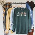 Women's Peace Love Reading Book Reader Book Lover Vintage Bookworm Raglan Sleeve Sweatshirt Heather Blue Lagoon