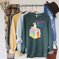 Women's Teaching Spring Semester Bunny Books Pencil Classroom Raglan Sleeve Sweatshirt Heather Blue Lagoon