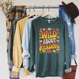 Women's Wild About Reading Zoo Animals For Bookworm Book Reader Raglan Sleeve Sweatshirt Heather Blue Lagoon