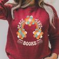 70s Groovy Rainbow Reading Outfit Hippie Peace Love Books Raglan Sleeve Sweatshirt Heather Dust