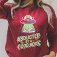 Abducted By A Good Book UFO Alien Reading Books Raglan Sleeve Sweatshirt Heather Dust