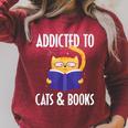 Addicted To Cats And Books Orange Tabby Cat Men Women Kids Raglan Sleeve Sweatshirt Heather Dust