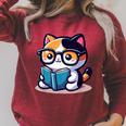 Adorable Book Lover Calico Cat With Reading Glasses Cute For Men Women Kids Raglan Sleeve Sweatshirt Heather Dust