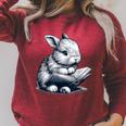 Adorable Reading Bunny Drawing For Book Lovers Philossophers Raglan Sleeve Sweatshirt Heather Dust