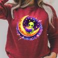 Alien Reading Book UFO Moon Space Astronomy Raglan Sleeve Sweatshirt Heather Dust
