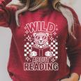 Animal Print Read A Book Character Kids Wild About Reading Raglan Sleeve Sweatshirt Heather Dust