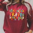 ASL American Sign Language Reads Books Stays Weird Raglan Sleeve Sweatshirt Heather Dust ASL American Sign Language Reads Books Stays Weird Raglan Sleeve Sweatshirt Heather Dust
