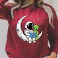 Astronaut Alien Reading Book Moon Space Raglan Sleeve Sweatshirt Heather Dust