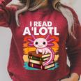 Axolotl Book Lover Librarian Reading Library Readers Raglan Sleeve Sweatshirt Heather Dust