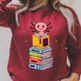 Axolotl Bookworm Girls Cute Book Reading Axolotl Pink Raglan Sleeve Sweatshirt Heather Dust
