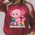 Axolotl Reading Book Readsalotl Kawaii Axolotl Book Bookworm Raglan Sleeve Sweatshirt Heather Dust